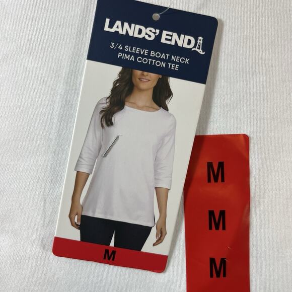 NWT Women's White LANDS END 3/4 Sleeve Boat Neck Pima‎ Cotton Tee M - Picture 3 of 6